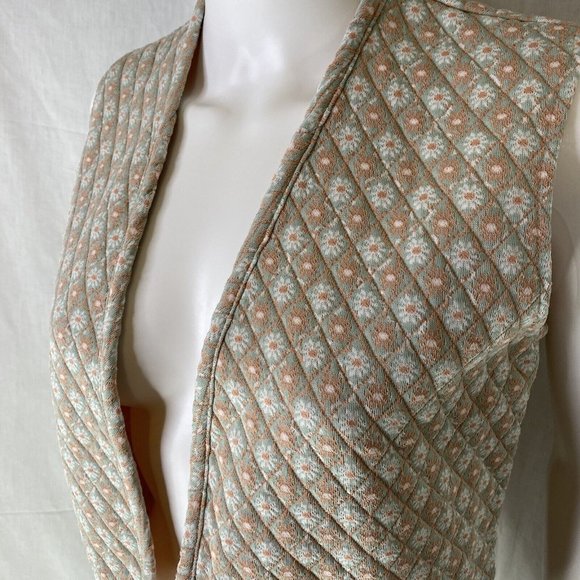 Vintage 60s quilted micro floral Union Tag vest blush‎ pink sage green - Picture 3 of 9